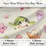 Cute Kawaii Sea Turtle Starfish Shells Ocean Friends Cream Background  Pattern Digital Print Fabric by the Metre UK Sewing Quilting Textile