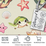Cute Kawaii Sea Turtle Starfish Shells Ocean Friends Cream Background  Pattern Digital Print Fabric by the Metre UK Sewing Quilting Textile