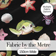 Cute Kawaii Sea Turtle Starfish Shells Ocean Friends Black Background  Pattern Digital Print Fabric by the Metre UK Sewing Quilting Textile