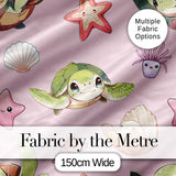 Cute Kawaii Sea Turtle Starfish Shells Ocean Friends Blush Background  Pattern Digital Print Fabric by the Metre UK Sewing Quilting Textile
