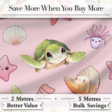 Cute Kawaii Sea Turtle Starfish Shells Ocean Friends Blush Background  Pattern Digital Print Fabric by the Metre UK Sewing Quilting Textile