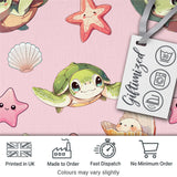 Cute Kawaii Sea Turtle Starfish Shells Ocean Friends Blush Background  Pattern Digital Print Fabric by the Metre UK Sewing Quilting Textile