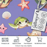 Cute Kawaii Sea Turtle Starfish Shells Ocean Friends Lavender Background   Digital Print Fabric by the Metre UK Sewing Quilting Textile