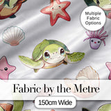 Cute Kawaii Sea Turtle Starfish Shells Ocean Friends Light Grey Background   Digital Print Fabric by the Metre UK Sewing Quilting Textile