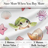 Cute Kawaii Sea Turtle Starfish Shells Ocean Friends Light Grey Background   Digital Print Fabric by the Metre UK Sewing Quilting Textile