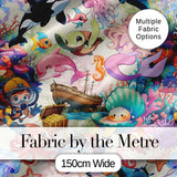 Cute Underwater Ocean Scene Mermaid Dolphin Turtle Treasure Seamless Pattern Digital Print Fabric by the Metre UK Sewing Quilting Textile