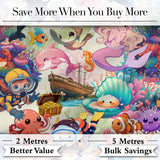 Cute Underwater Ocean Scene Mermaid Dolphin Turtle Treasure Seamless Pattern Digital Print Fabric by the Metre UK Sewing Quilting Textile