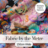 Cute Underwater Ocean Scene Mermaid Dolphin Turtle Treasure Peach  Pattern Digital Print Fabric by the Metre UK Sewing Quilting Textile