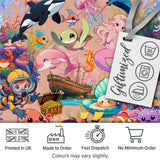 Cute Underwater Ocean Scene Mermaid Dolphin Turtle Treasure Peach  Pattern Digital Print Fabric by the Metre UK Sewing Quilting Textile