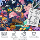 Cute Underwater Ocean Scene Mermaid Dolphin Turtle Treasure Dark  Pattern Digital Print Fabric by the Metre UK Sewing Quilting Textile