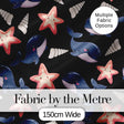 Cute Kawaii Whale Starfish Seashell Ocean Animals Black Background  Pattern Digital Print Fabric by the Metre UK Sewing Quilting Textile