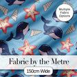 Cute Kawaii Whale Starfish Seashell Ocean Animals Blue Background  Pattern Digital Print Fabric by the Metre UK Sewing Quilting Textile