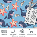 Cute Kawaii Whale Starfish Seashell Ocean Animals Blue Background  Pattern Digital Print Fabric by the Metre UK Sewing Quilting Textile