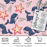 Cute Kawaii Whale Starfish Seashell Ocean Animals Pink Background  Pattern Digital Print Fabric by the Metre UK Sewing Quilting Textile