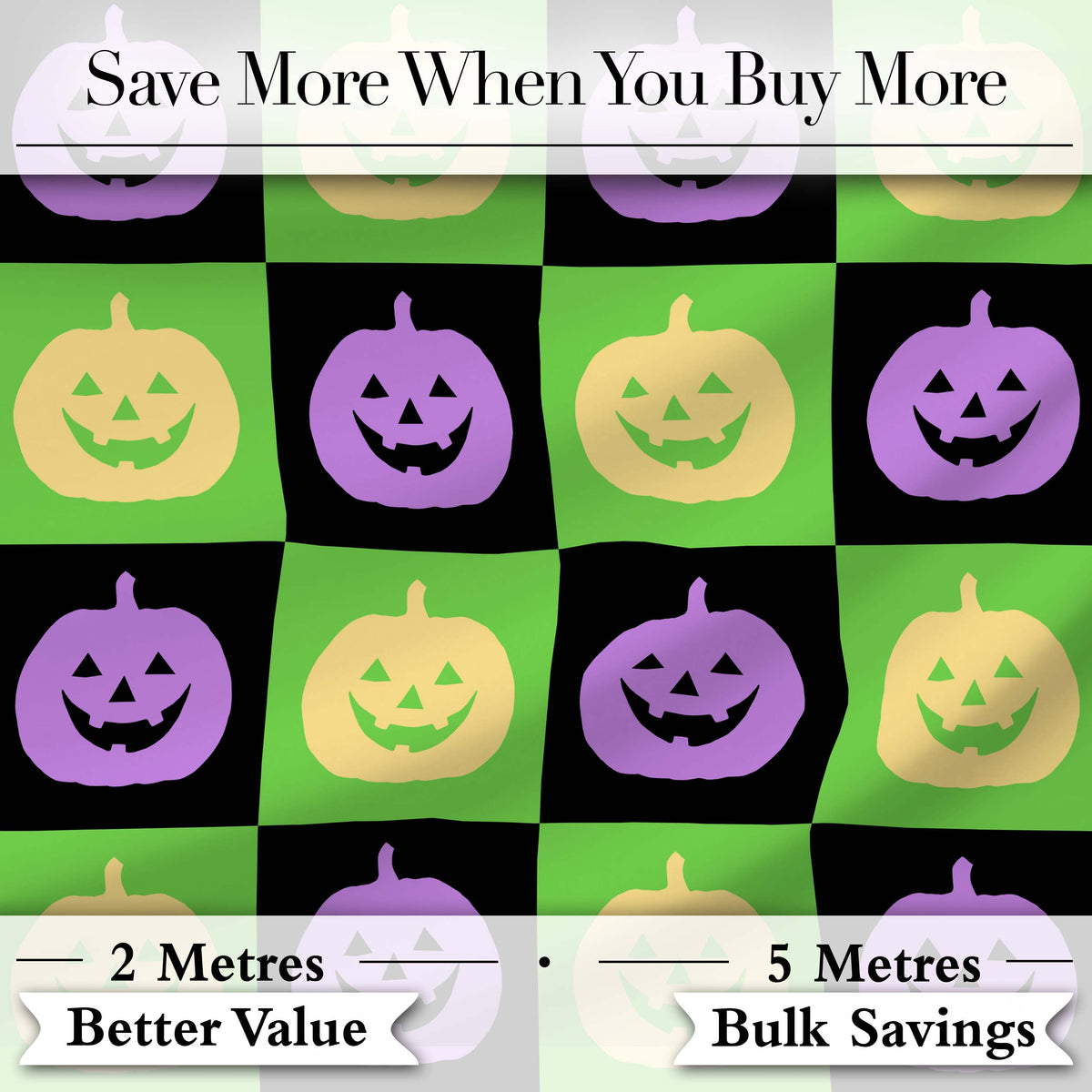 Cute Halloween Pumpkin Faces Green Black Checker Seamless Pattern Digital Print Fabric by the Metre UK Sewing Quilting Textile