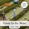 Cute Halloween Kids Characters Zombie Vampire Bats Pumpkin Olive Background   Digital Print Fabric by the Metre UK Sewing Quilting Textile