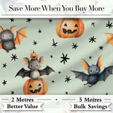 Cute Halloween Bats Sitting on Pumpkins with Stars Sage Background  Pattern Digital Print Fabric by the Metre UK Sewing Quilting Textile