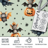 Cute Halloween Bats Sitting on Pumpkins with Stars Sage Background  Pattern Digital Print Fabric by the Metre UK Sewing Quilting Textile