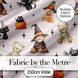 Cute Halloween Teddy Bears Mummy Witch Cat Pumpkin Stars Pink Background   Digital Print Fabric by the Metre UK Sewing Quilting Textile