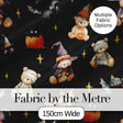 Cute Halloween Teddy Bears Mummy Witch Cat Pumpkin Stars Black Background   Digital Print Fabric by the Metre UK Sewing Quilting Textile