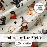 Cute Halloween Teddy Bears Mummy Witch Cat Pumpkin Stars Cream Background   Digital Print Fabric by the Metre UK Sewing Quilting Textile