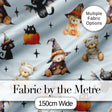 Cute Halloween Teddy Bears Mummy Witch Cat Pumpkin Stars Blue Background   Digital Print Fabric by the Metre UK Sewing Quilting Textile