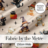 Cute Halloween Teddy Bears Mummy Witch Cat Pumpkin Stars Beige Background   Digital Print Fabric by the Metre UK Sewing Quilting Textile
