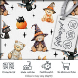 Cute Halloween Teddy Bears Bats Pumpkin UK Seamless Pattern Digital Print Fabric by the Metre UK Sewing Quilting Textile