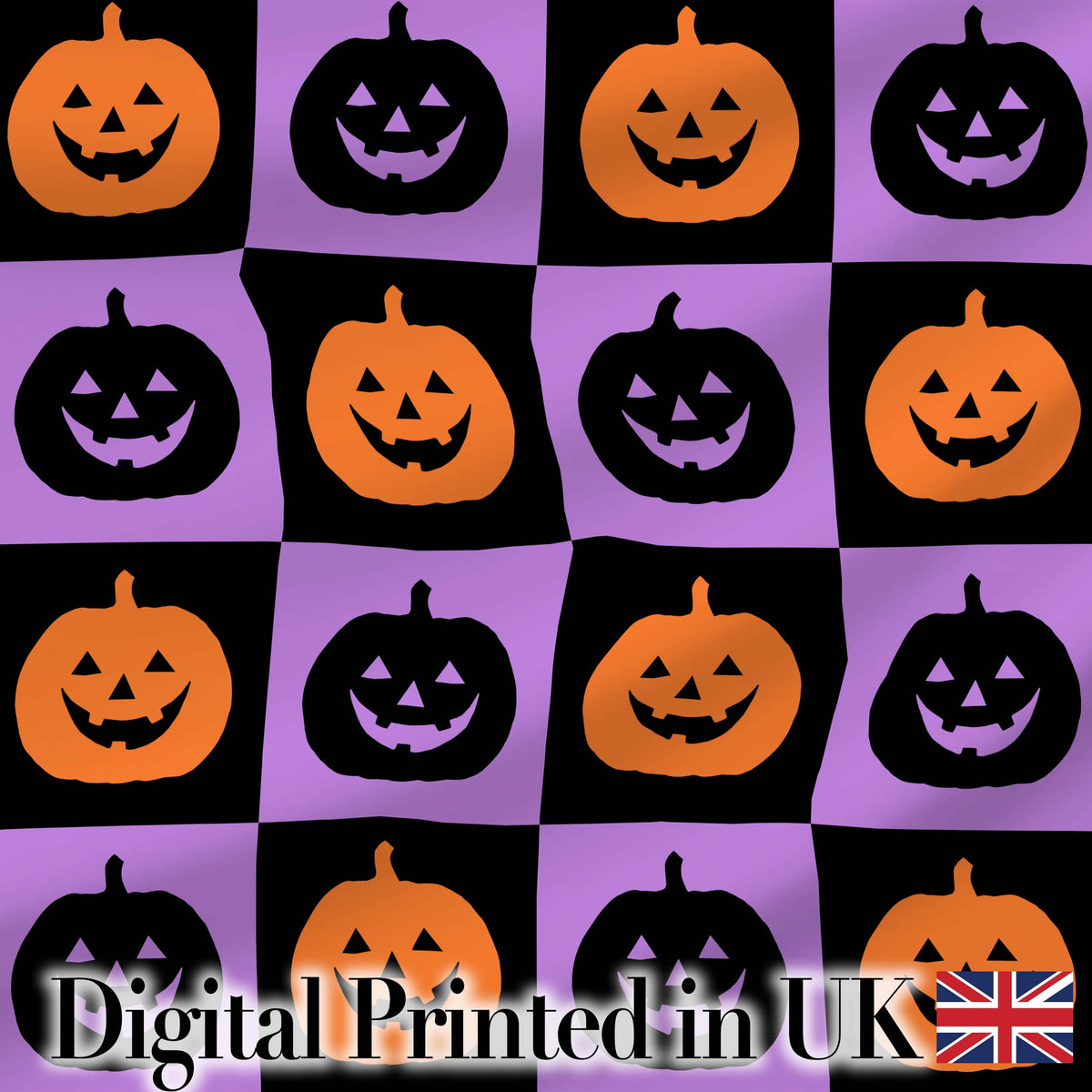 Black Orange Pumpkin Checkerboard Halloween Seamless Pattern UK Digital Print Fabric by the Metre UK Sewing Quilting Textile