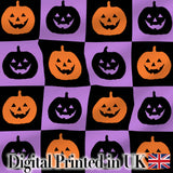 Black Orange Pumpkin Checkerboard Halloween Seamless Pattern UK Digital Print Fabric by the Metre UK Sewing Quilting Textile