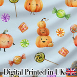 Cute Candy Pumpkin Characters Sweet Halloween Seamless Pattern UK Digital Print Fabric by the Metre UK Sewing Quilting Textile