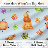 Cute Candy Pumpkin Characters Sweet Halloween Seamless Pattern UK Digital Print Fabric by the Metre UK Sewing Quilting Textile