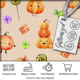 Cute Halloween Pumpkin Candy Characters Beige Background Seamless Pattern Digital Print Fabric by the Metre UK Sewing Quilting Textile