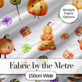 Cute Halloween Pumpkin Candy Characters Soft Grey Background Seamless Pattern Digital Print Fabric by the Metre UK Sewing Quilting Textile