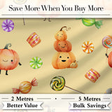 Cute Halloween Pumpkin Candy Characters Warm Beige Background Seamless Pattern Digital Print Fabric by the Metre UK Sewing Quilting Textile