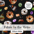 Cute Halloween Spooky Donuts Cupcakes Treats Black Background Seamless Pattern Digital Print Fabric by the Metre UK Sewing Quilting Textile
