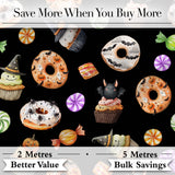 Cute Halloween Spooky Donuts Cupcakes Treats Black Background Seamless Pattern Digital Print Fabric by the Metre UK Sewing Quilting Textile