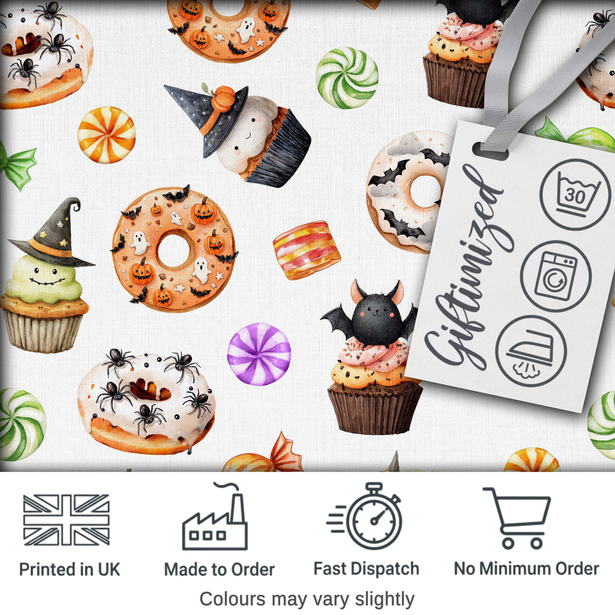 Cute Halloween Donut  Spooky Treats Light Grey Background Seamless Pattern Digital Print Fabric by the Metre UK Sewing Quilting Textile