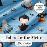 Cute Halloween Vampire Ghost Bats Spooky  Blue Background Seamless Pattern Digital Print Fabric by the Metre UK Sewing Quilting Textile