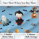 Cute Halloween Vampire Ghost Bats Spooky  Blue Background Seamless Pattern Digital Print Fabric by the Metre UK Sewing Quilting Textile