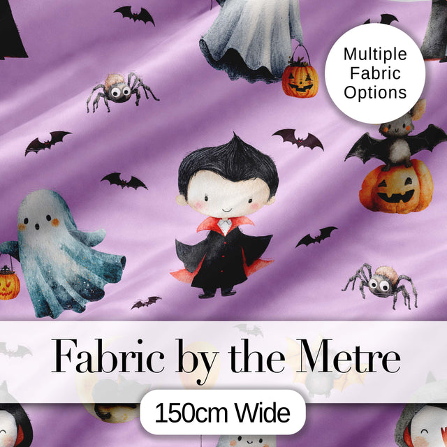 Halloween Vampire Ghost Bat Spooky Character Purple  Seamless Pattern Digital Print Fabric by the Metre UK Sewing Quilting Textile