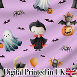 Halloween Vampire Ghost Bat Spooky Character Purple  Seamless Pattern Digital Print Fabric by the Metre UK Sewing Quilting Textile