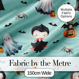 Halloween Vampire Ghost Bats Spooky Characters Mint Green Seamless Pattern Digital Print Fabric by the Metre UK Sewing Quilting Textile