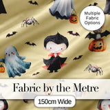 Halloween Vampire Ghost Bats Spooky Characters Warm Yellow  Seamless Pattern Digital Print Fabric by the Metre UK Sewing Quilting Textile