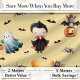 Halloween Vampire Ghost Bats Spooky Characters Warm Yellow  Seamless Pattern Digital Print Fabric by the Metre UK Sewing Quilting Textile