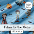 Halloween Zombie Mummy Vampire Bat Spooky Sky Blue  Seamless Pattern Digital Print Fabric by the Metre UK Sewing Quilting Textile