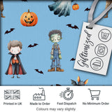 Halloween Zombie Mummy Vampire Bat Spooky Sky Blue  Seamless Pattern Digital Print Fabric by the Metre UK Sewing Quilting Textile