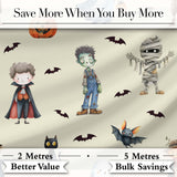 Halloween Zombie Mummy Vampire Bat Spooky Cream  Seamless Pattern Digital Print Fabric by the Metre UK Sewing Quilting Textile