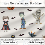 Halloween Zombie Mummy Vampire Bat Spooky Light Grey  Seamless Pattern Digital Print Fabric by the Metre UK Sewing Quilting Textile