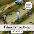 Halloween Zombie Mummy Vampire Bat Spooky Olive  Seamless Pattern Digital Print Fabric by the Metre UK Sewing Quilting Textile